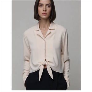 Oak and Fort light pink blouse with tie front